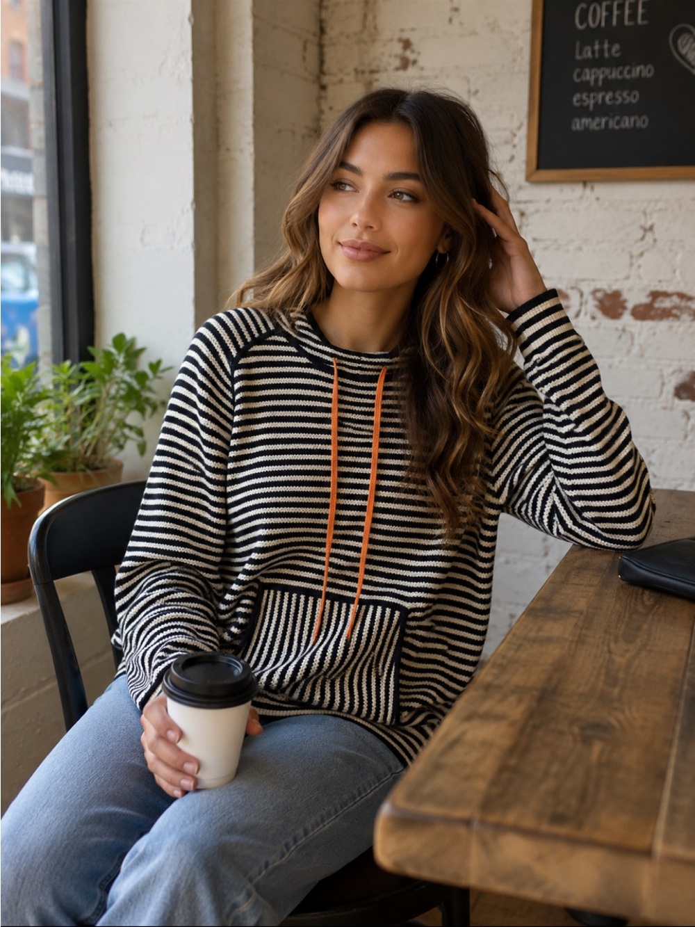 Tory Burch Hoodie Women Small Navy White Striped Cashmere Resort Preppy